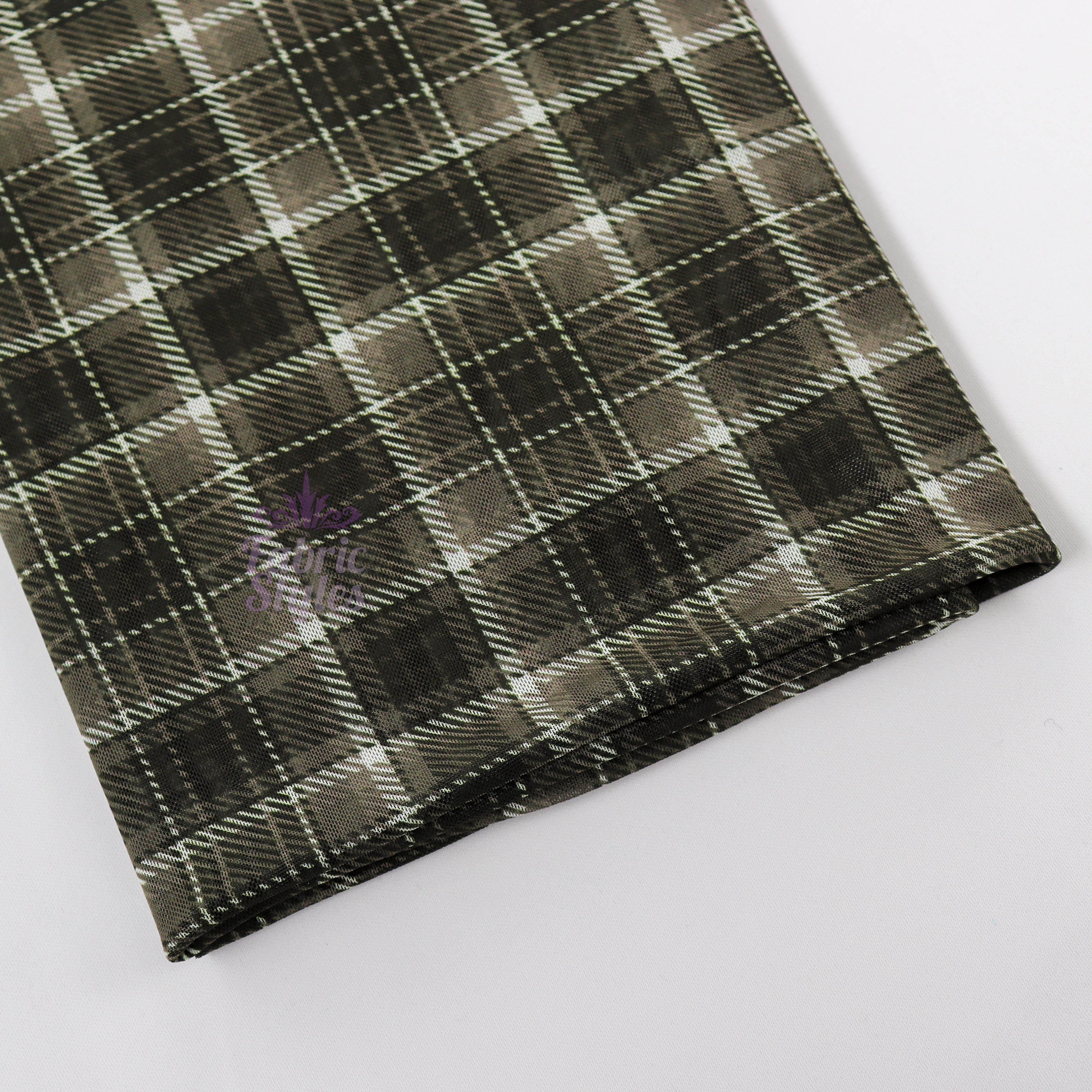 Olive Tartan Power Mesh