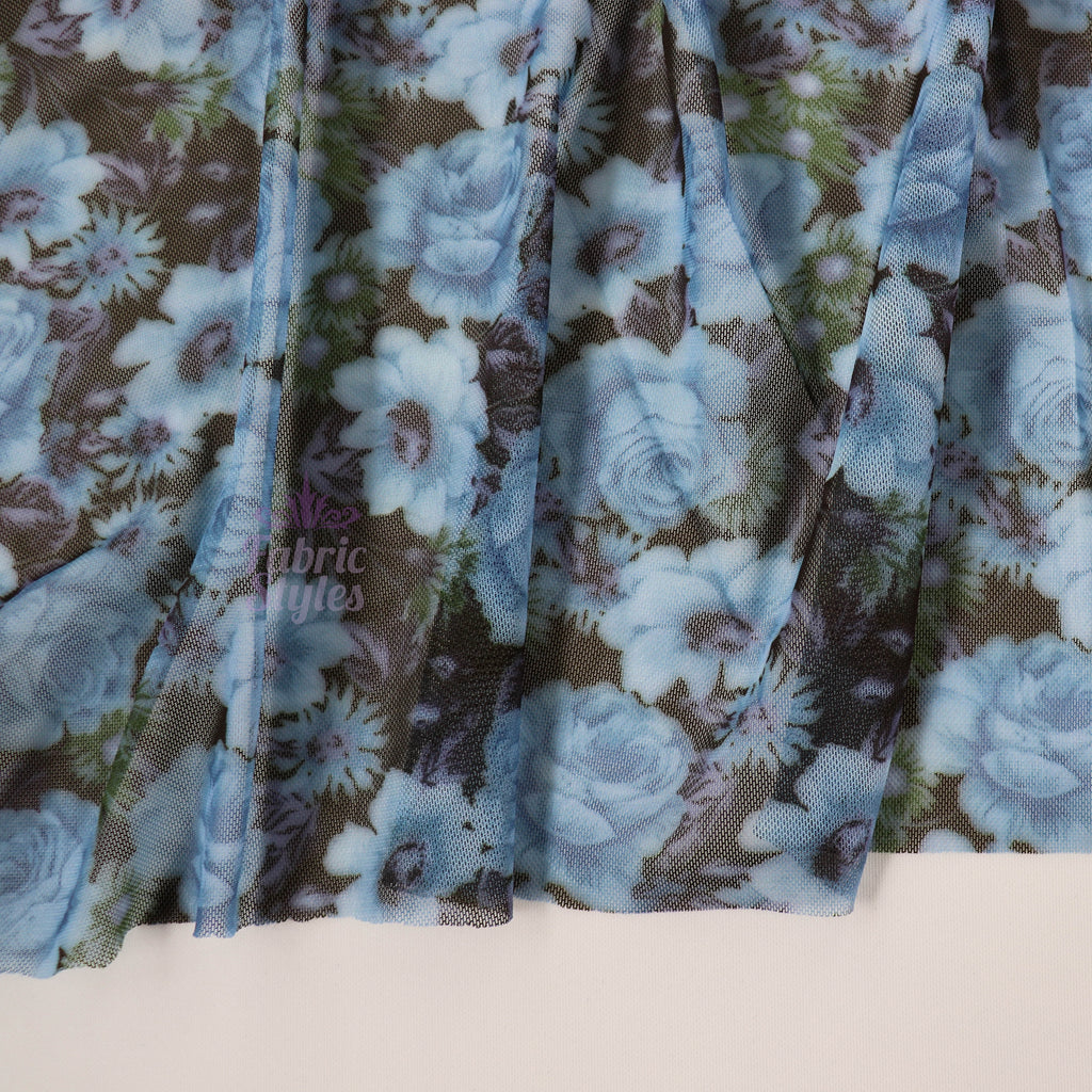 Blue Rose Floral Power Mesh