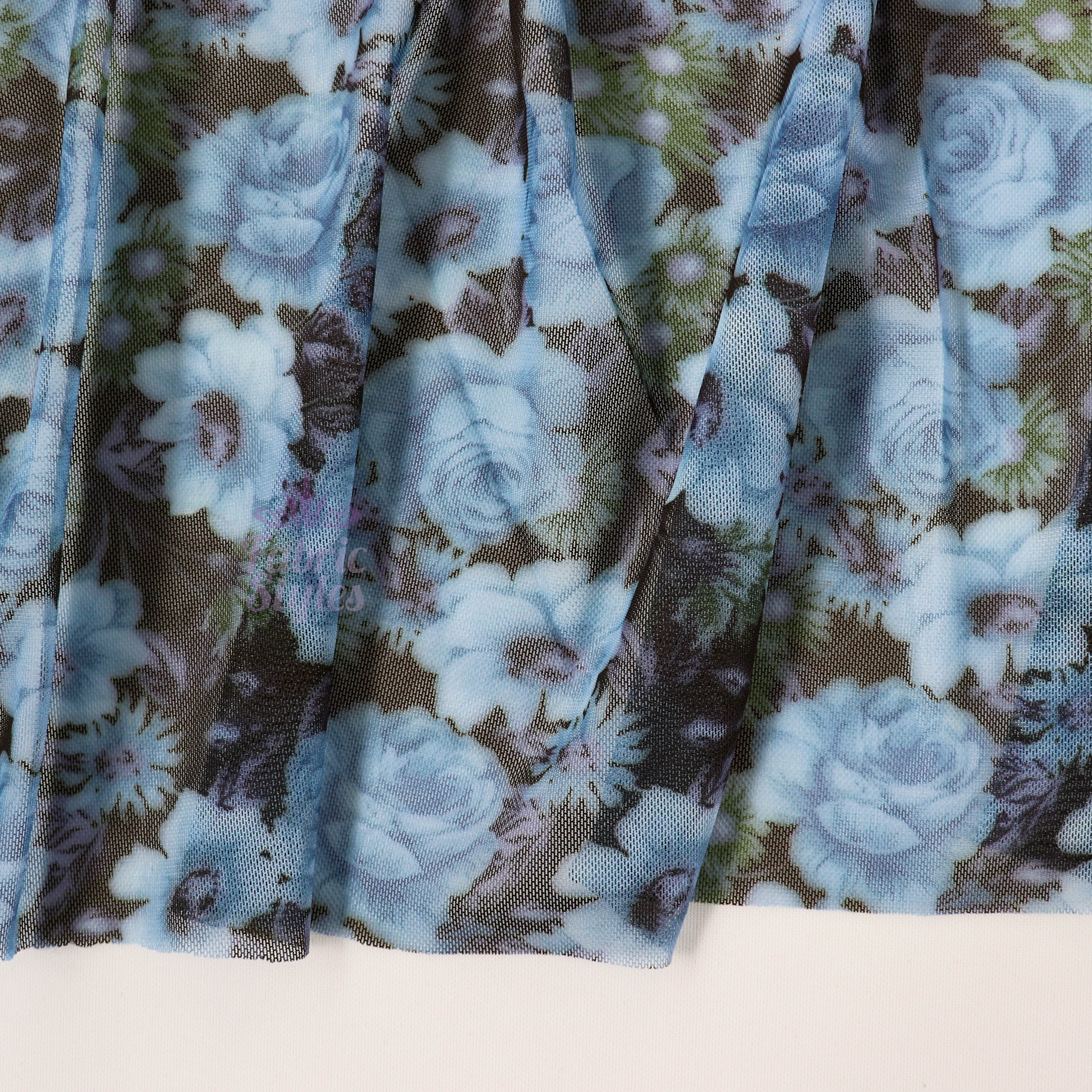 Blue Rose Floral Power Mesh