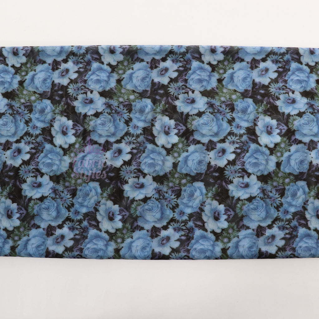 Blue Rose Floral Power Mesh