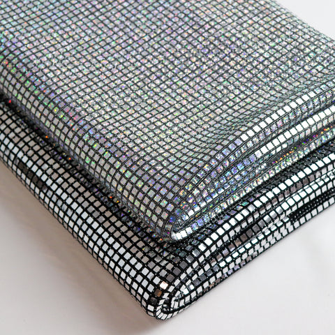 FS1220 Shiny Squares Sequins Lurex Nylon Stretch Fabric