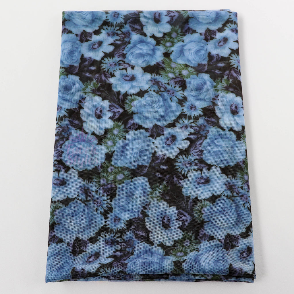 Blue Rose Floral Power Mesh
