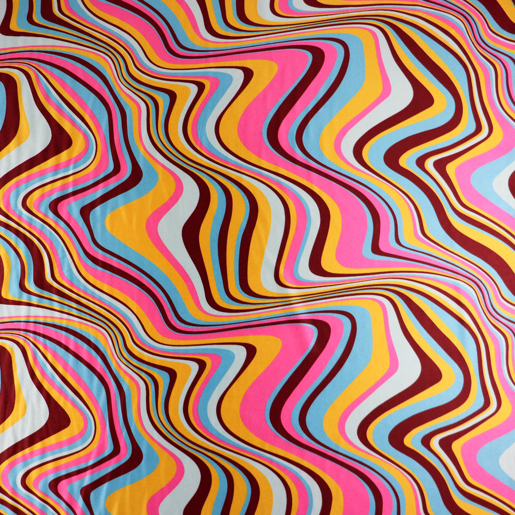 Swirly Spandex All Way Stretch Fabric Pink Orange Blue