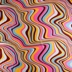 Swirly Spandex All Way Stretch Fabric Pink Orange Blue