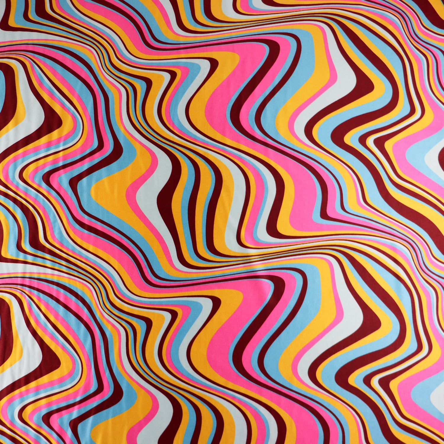 Swirly Spandex All Way Stretch Fabric Pink Orange Blue