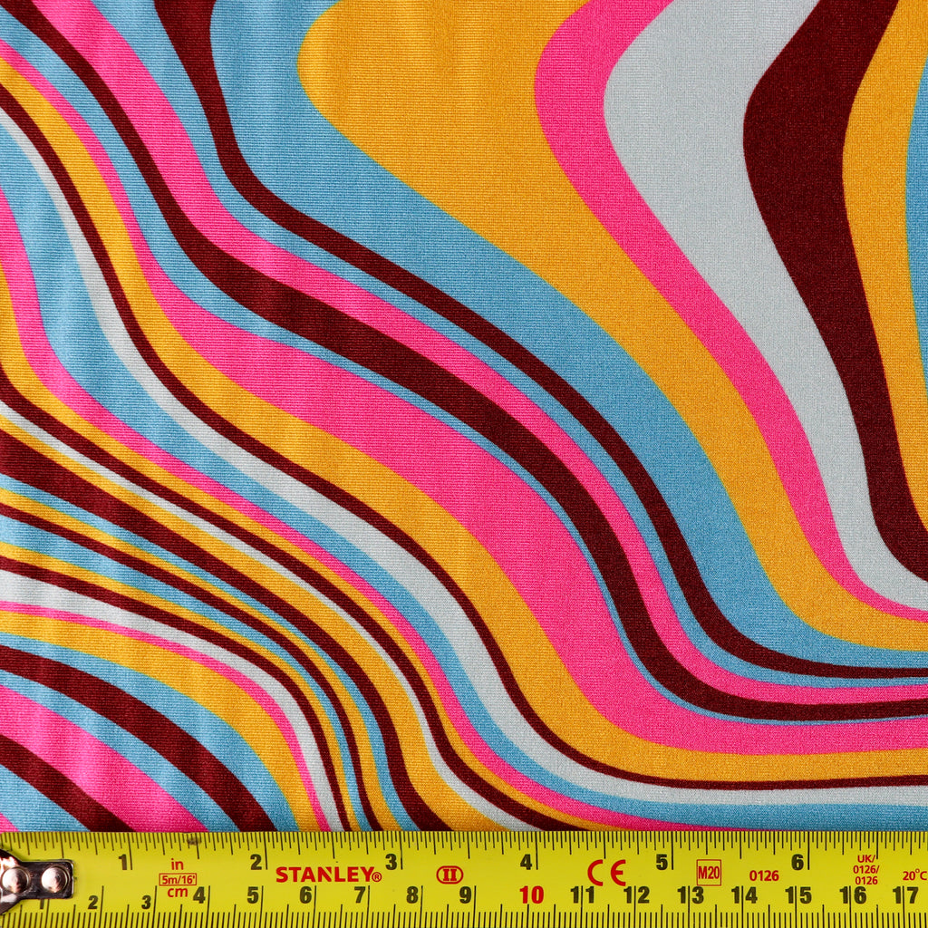 Swirly Spandex All Way Stretch Fabric Pink Orange Blue