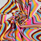 Swirly Spandex All Way Stretch Fabric Pink Orange Blue