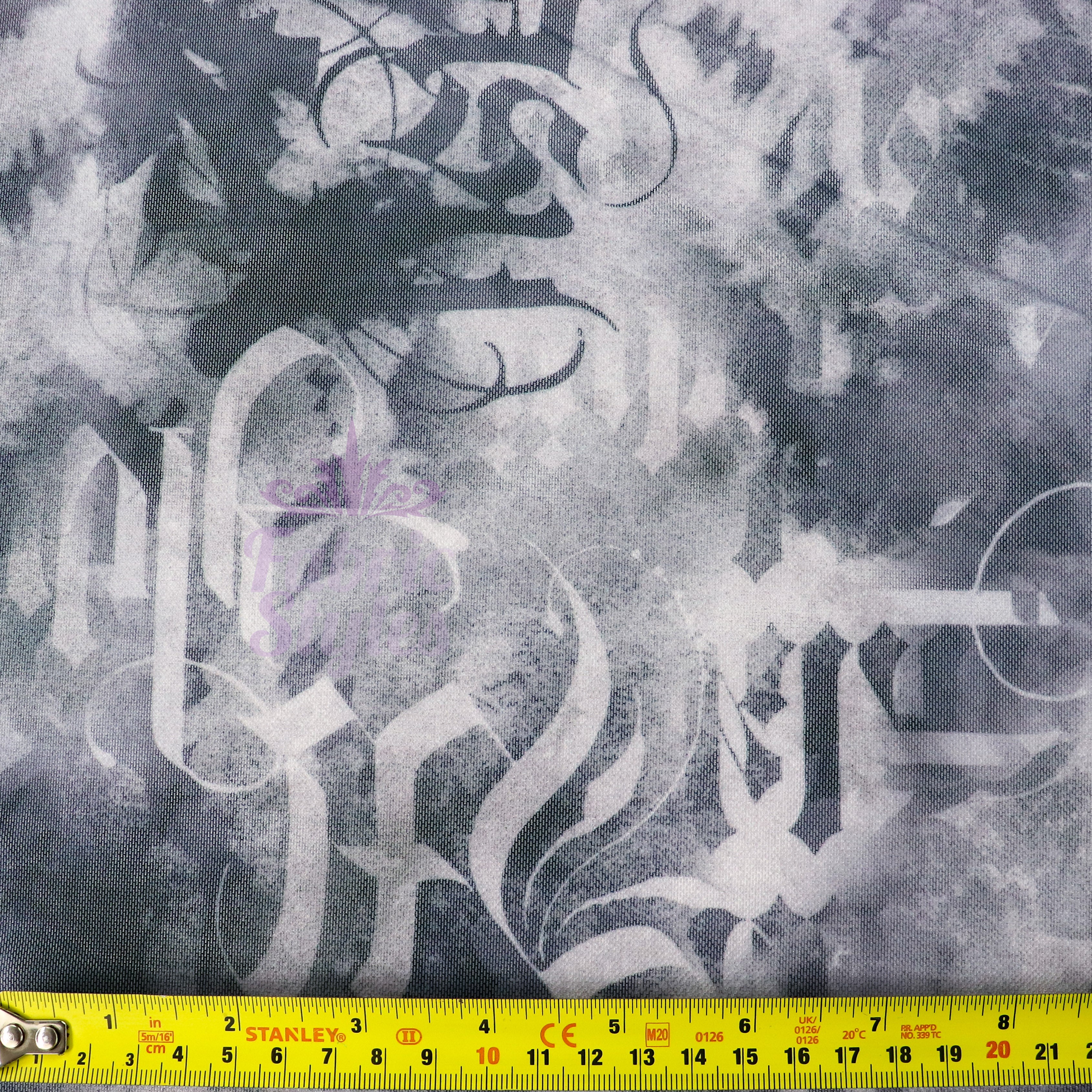 Old Script Power Mesh Fabric
