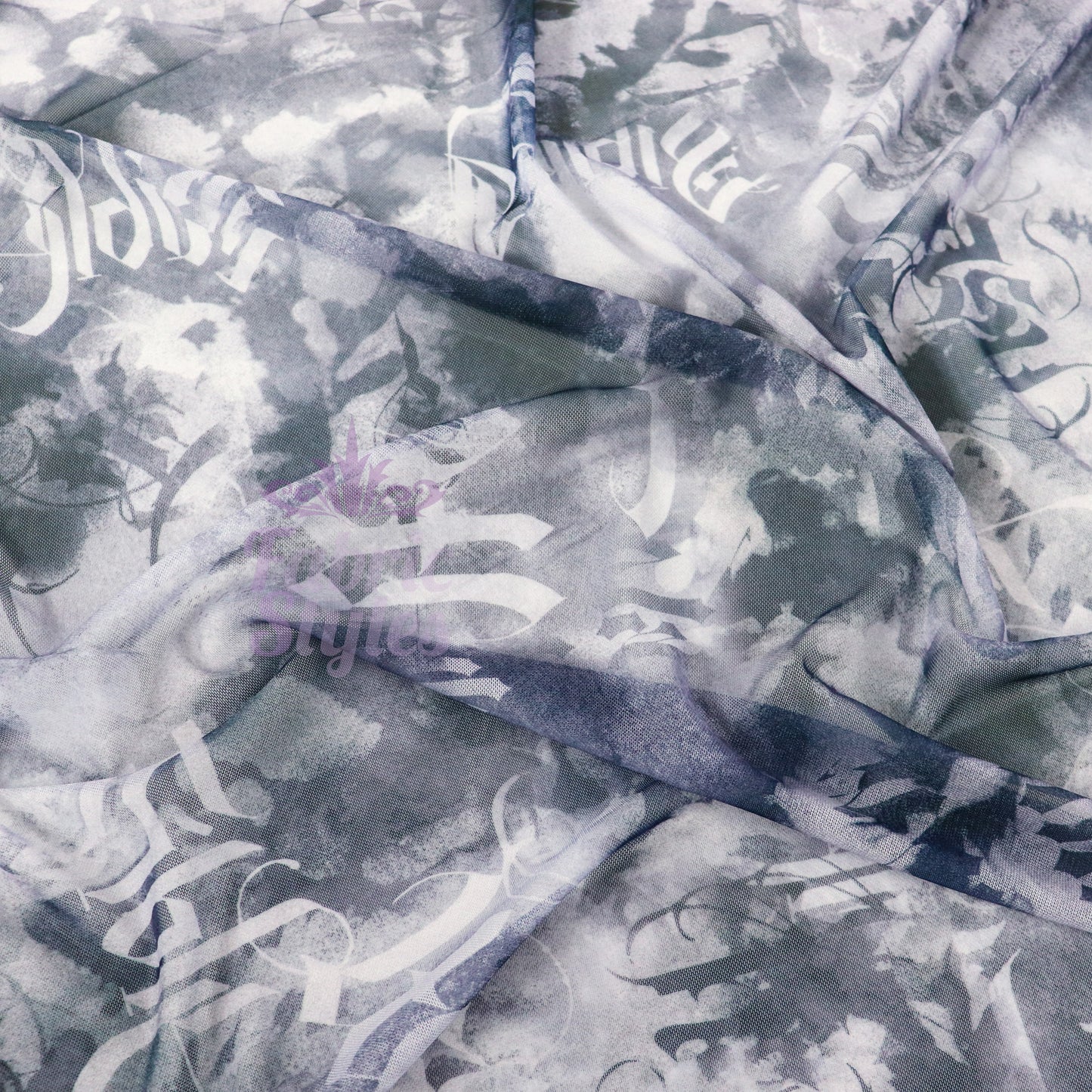 Old Script Power Mesh Fabric