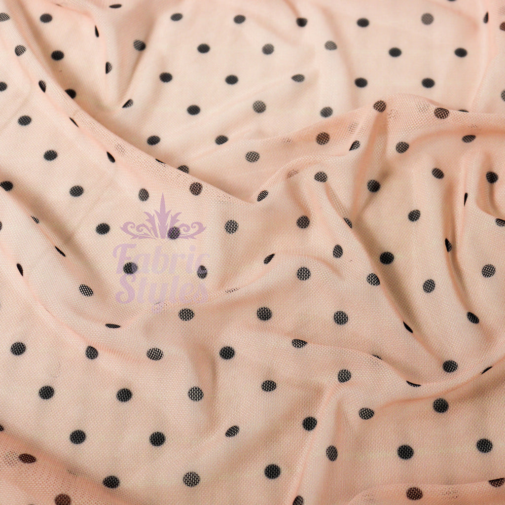 Nude Polka Dot Power Mesh Fabric