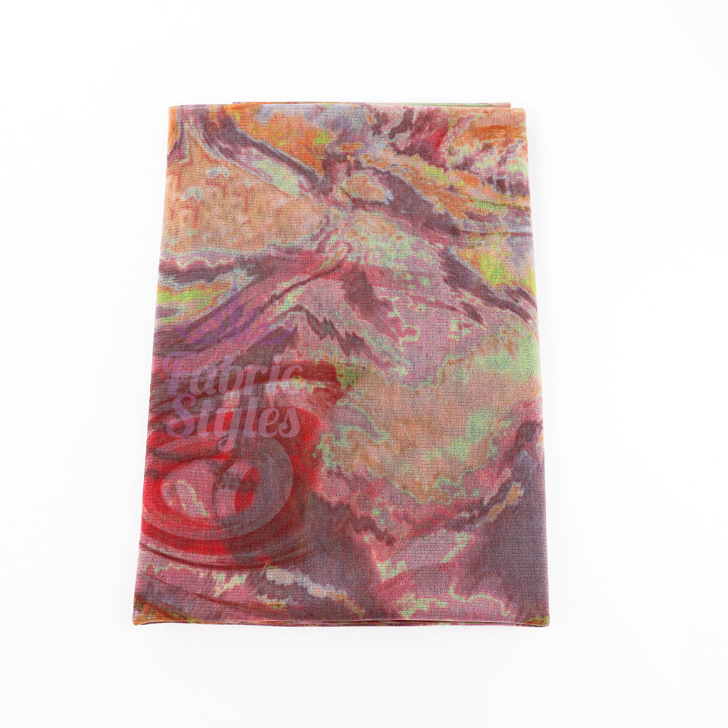 Brown Yellow Tie Dye Power Mesh Fabric
