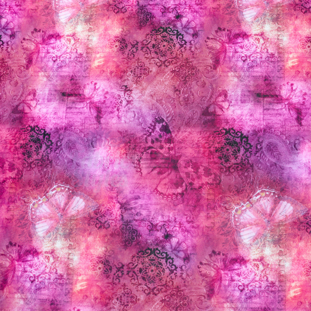 Pink Butterfly Power Mesh Fabric