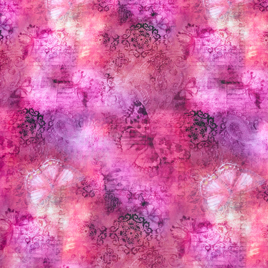 Pink Butterfly Power Mesh Fabric