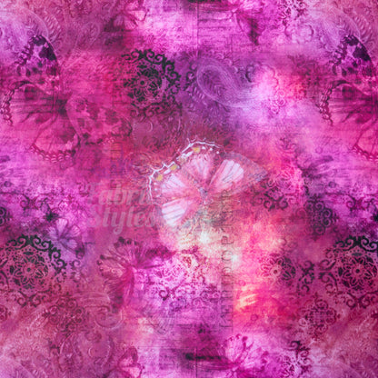 Pink Butterfly Power Mesh Fabric