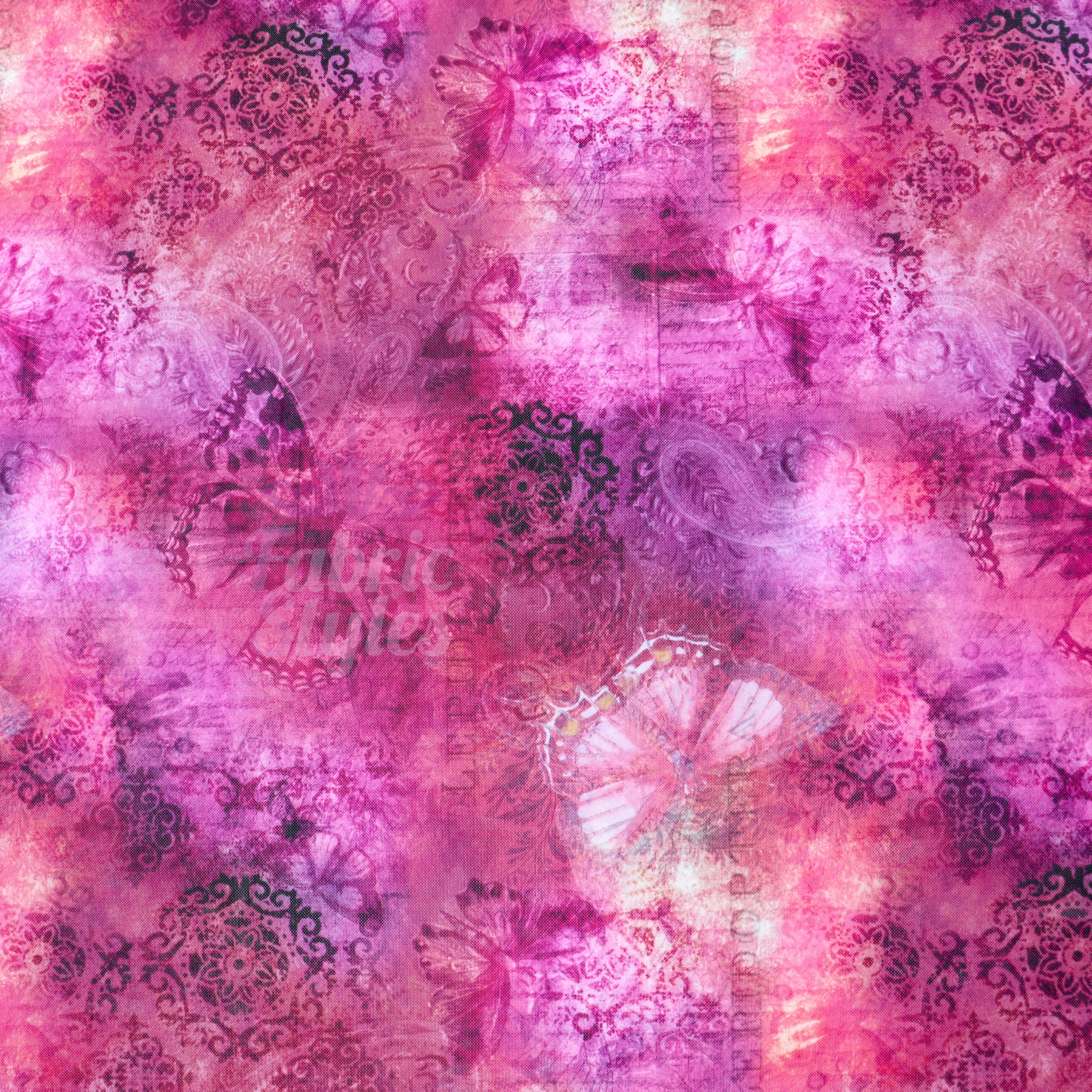 Pink Butterfly Power Mesh Fabric