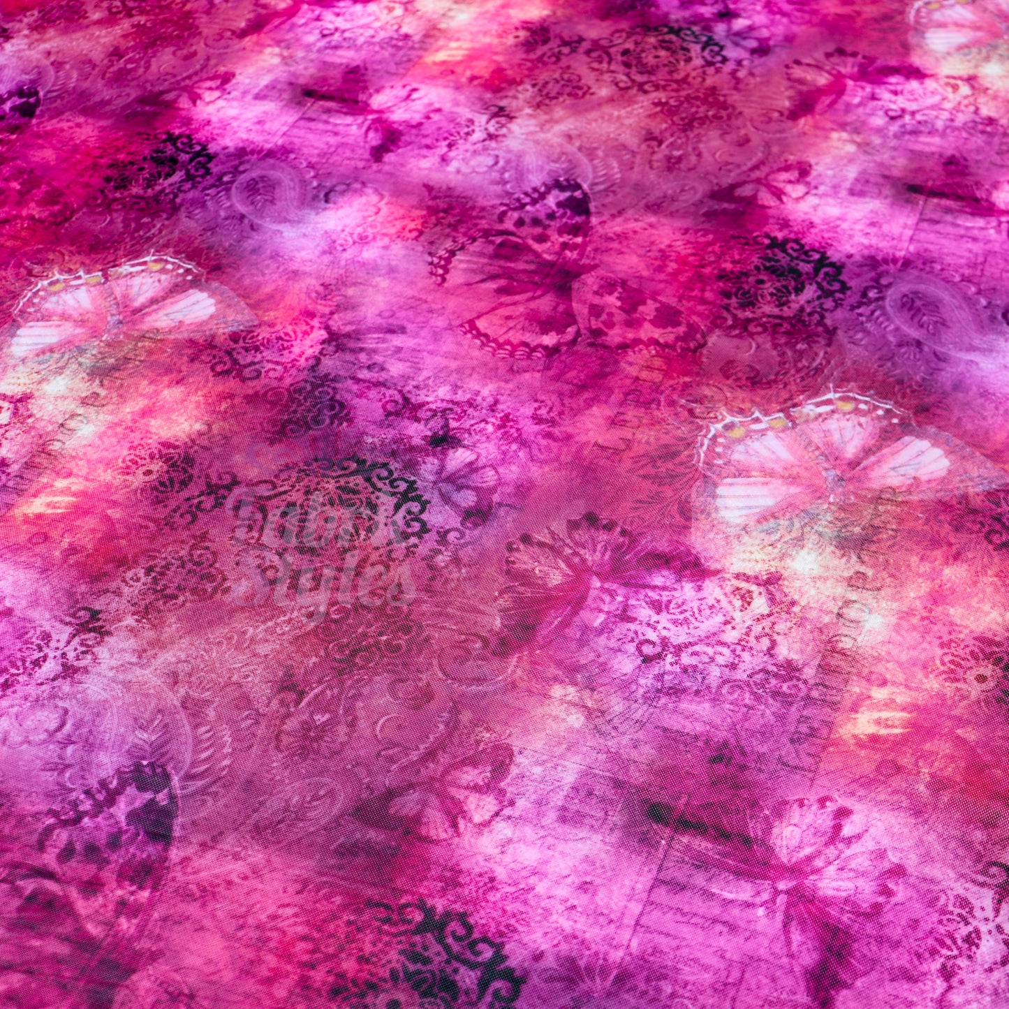 Pink Butterfly Power Mesh Fabric