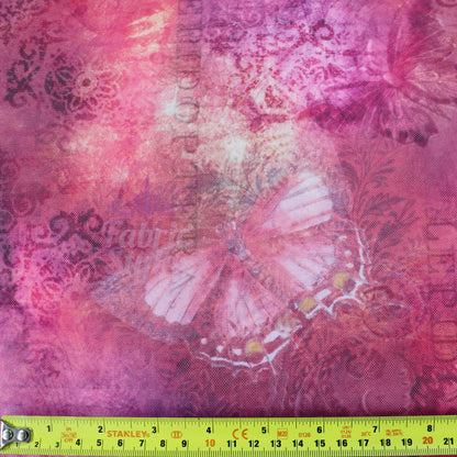 Pink Butterfly Power Mesh Fabric