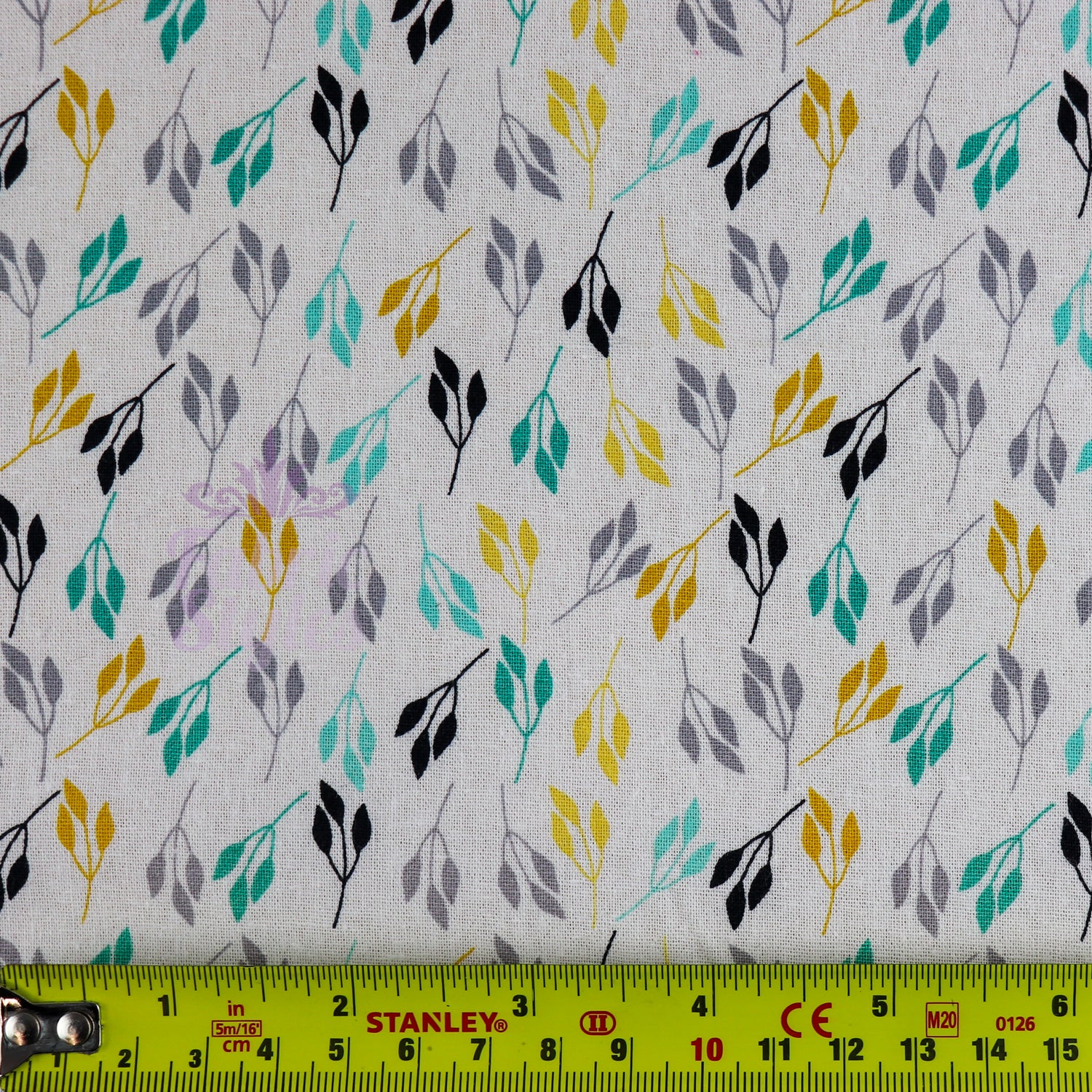 FS863 Floral Whimsy Leaf Cotton Fabric White