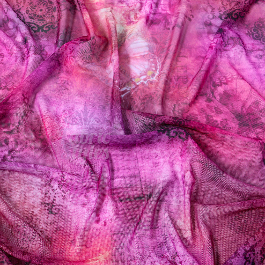 Pink Butterfly Power Mesh Fabric