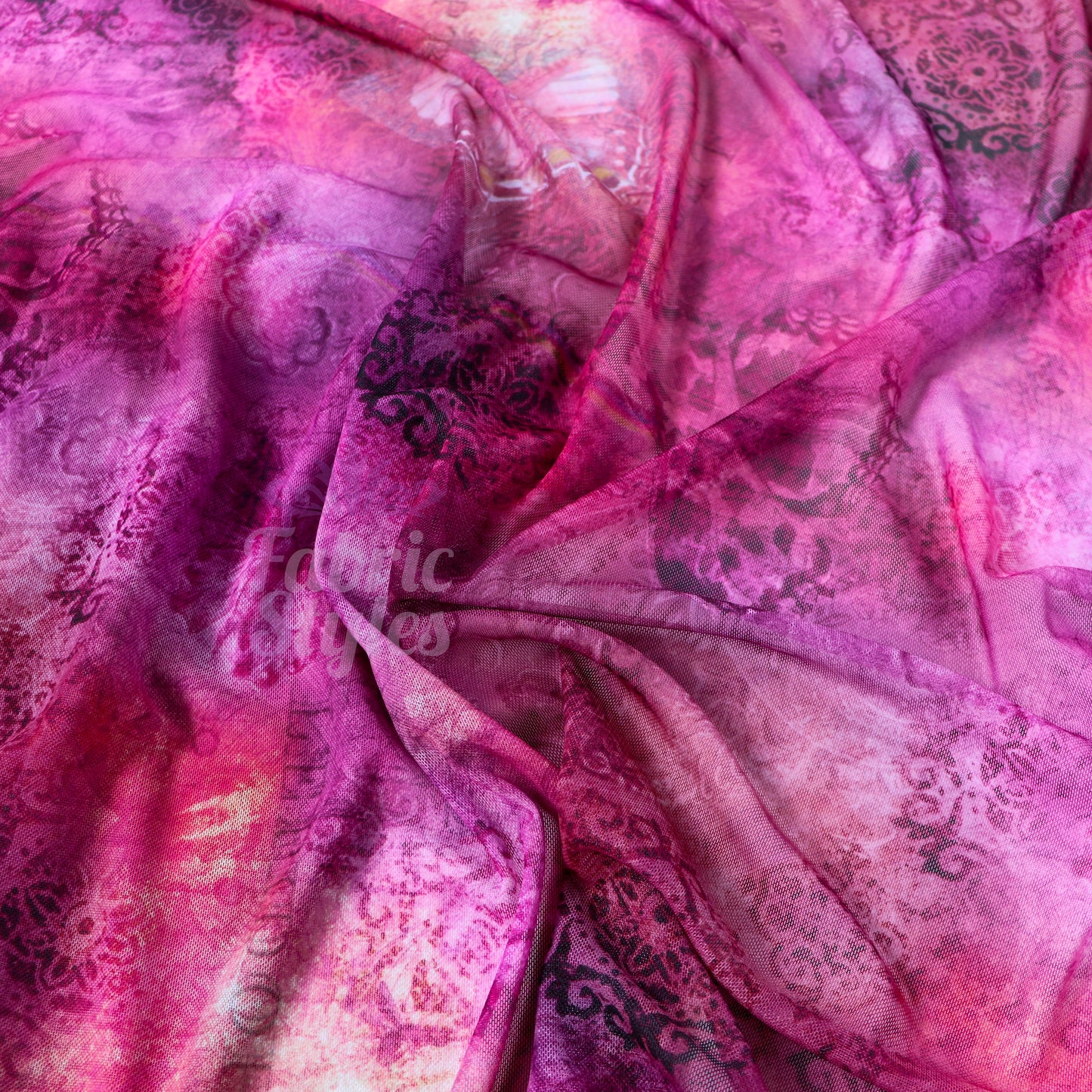 Pink Butterfly Power Mesh Fabric