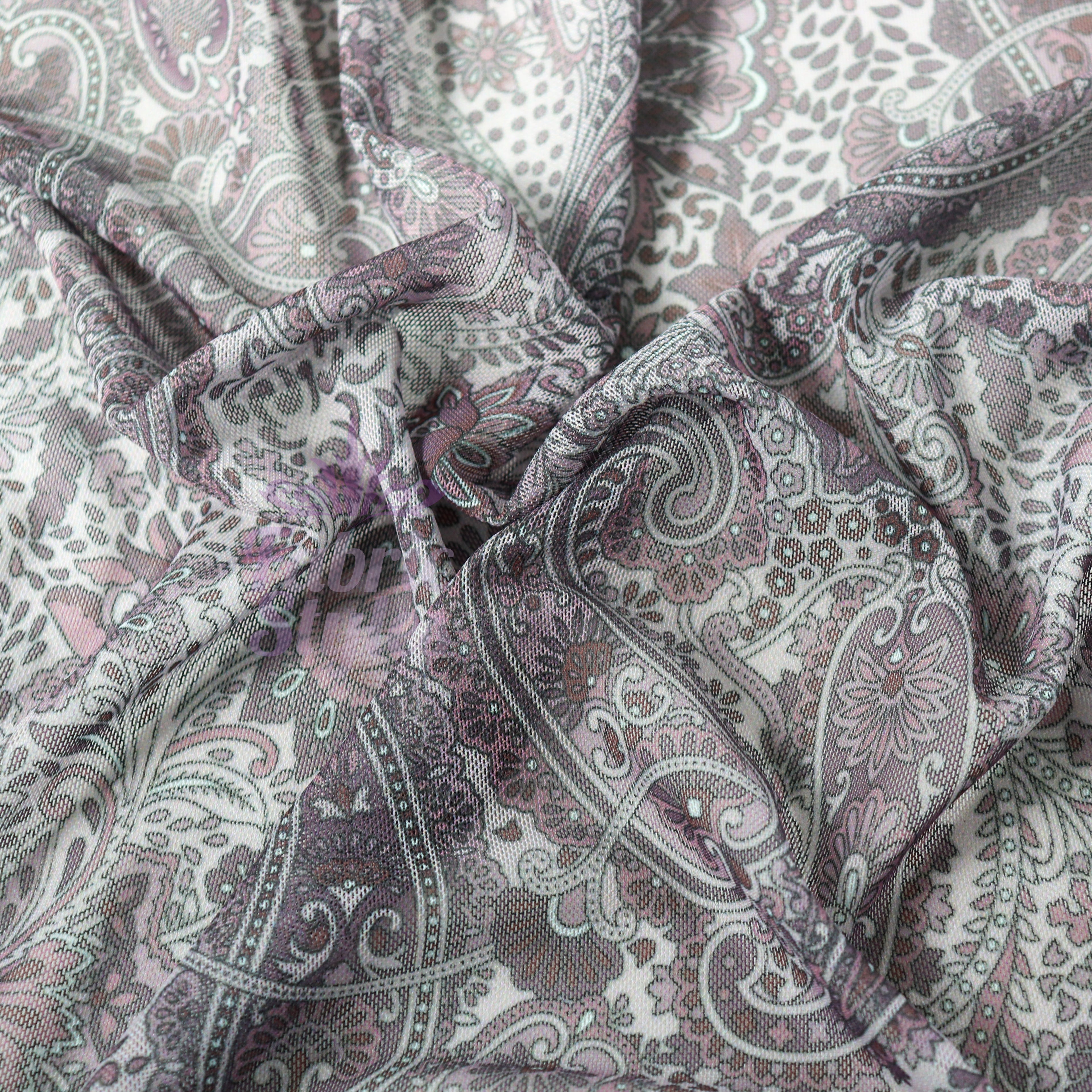 Purple Paisley Power Mesh Fabric