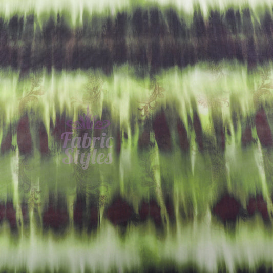 Green Black Tie Dye Paisley Power Mesh Fabric