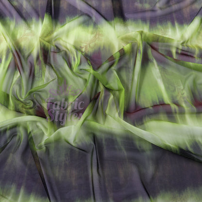 Green Black Tie Dye Paisley Power Mesh Fabric