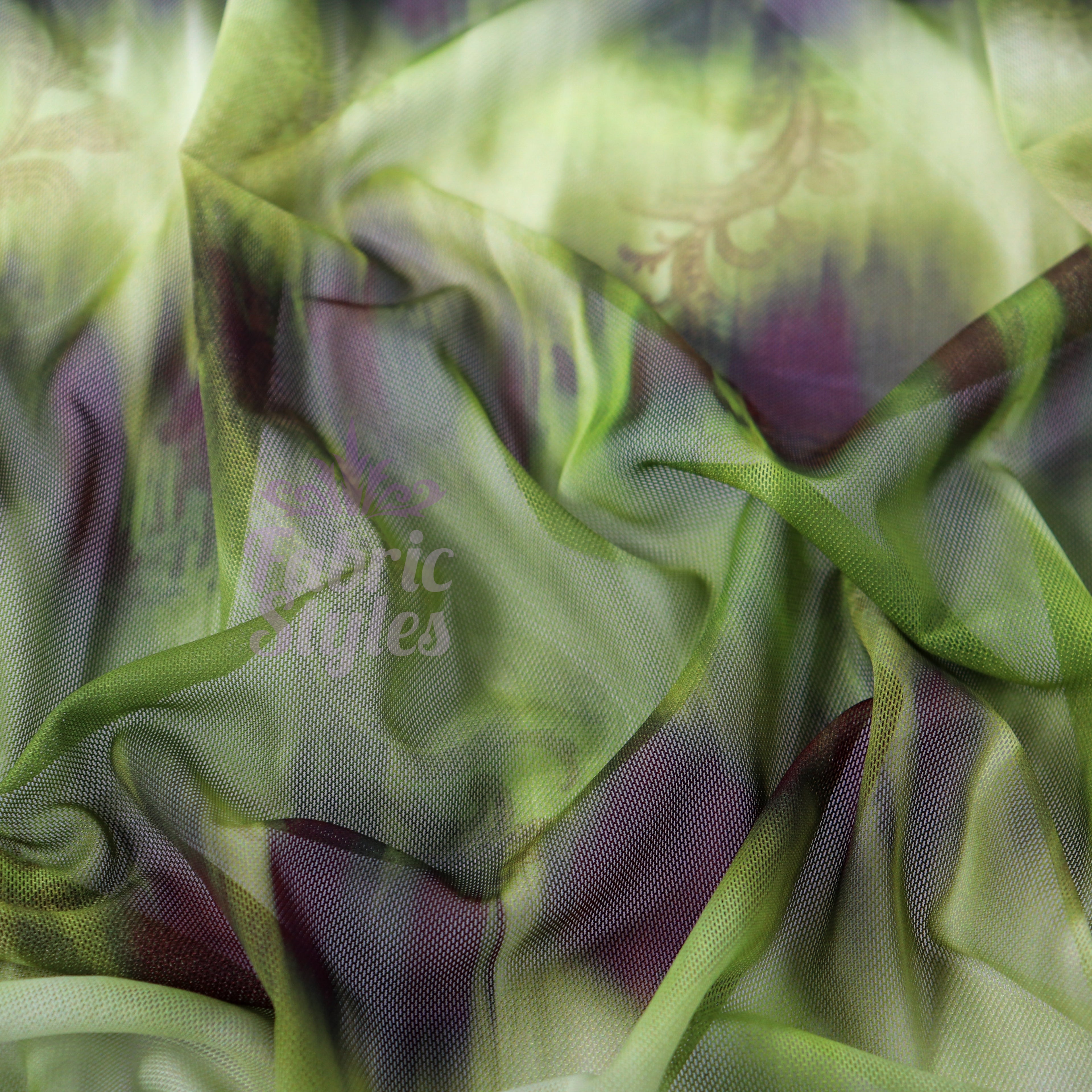 Green Black Tie Dye Paisley Power Mesh Fabric