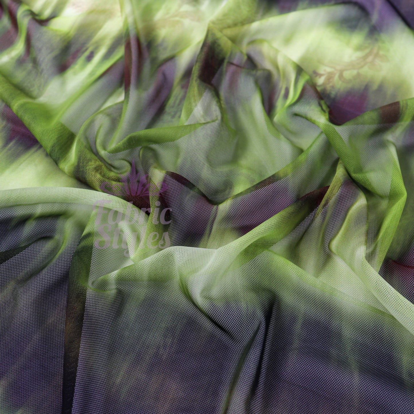Green Black Tie Dye Paisley Power Mesh Fabric