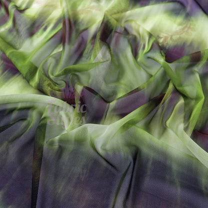 Green Black Tie Dye Paisley Power Mesh Fabric