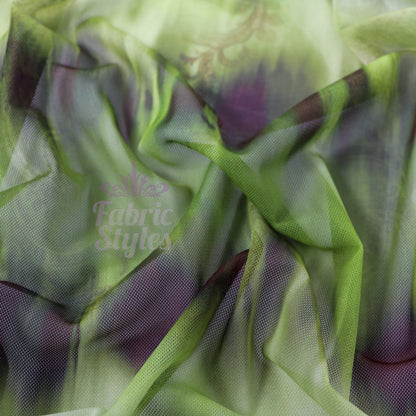 Green Black Tie Dye Paisley Power Mesh Fabric