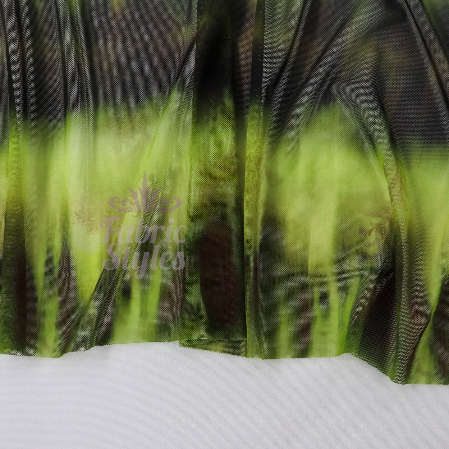 Green Black Tie Dye Paisley Power Mesh Fabric