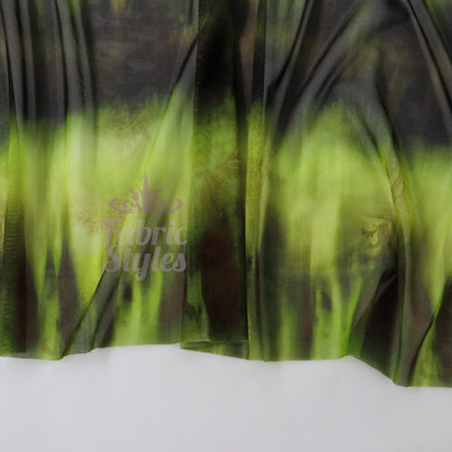 Green Black Tie Dye Paisley Power Mesh Fabric