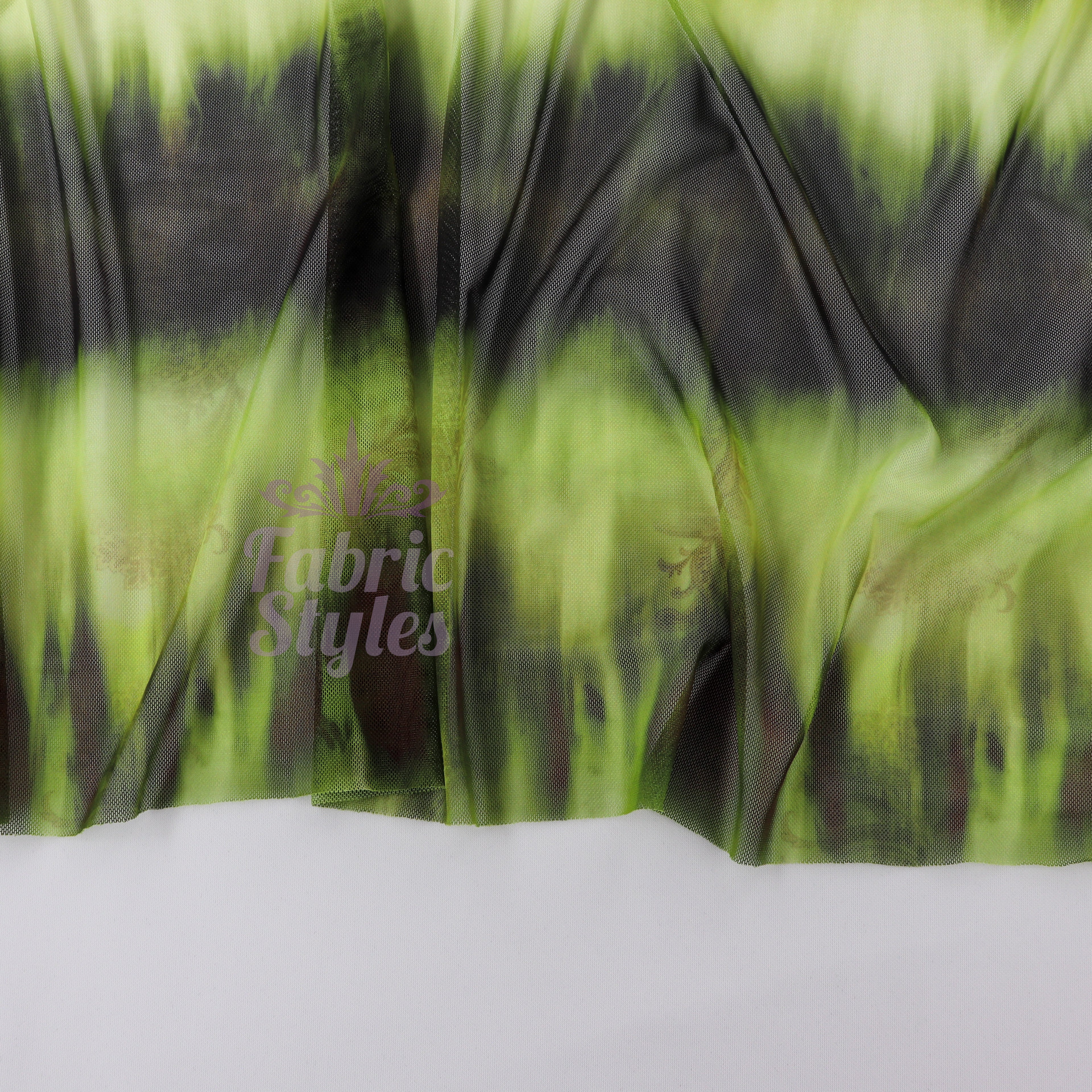 Green Black Tie Dye Paisley Power Mesh Fabric
