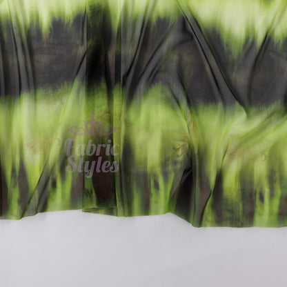 Green Black Tie Dye Paisley Power Mesh Fabric