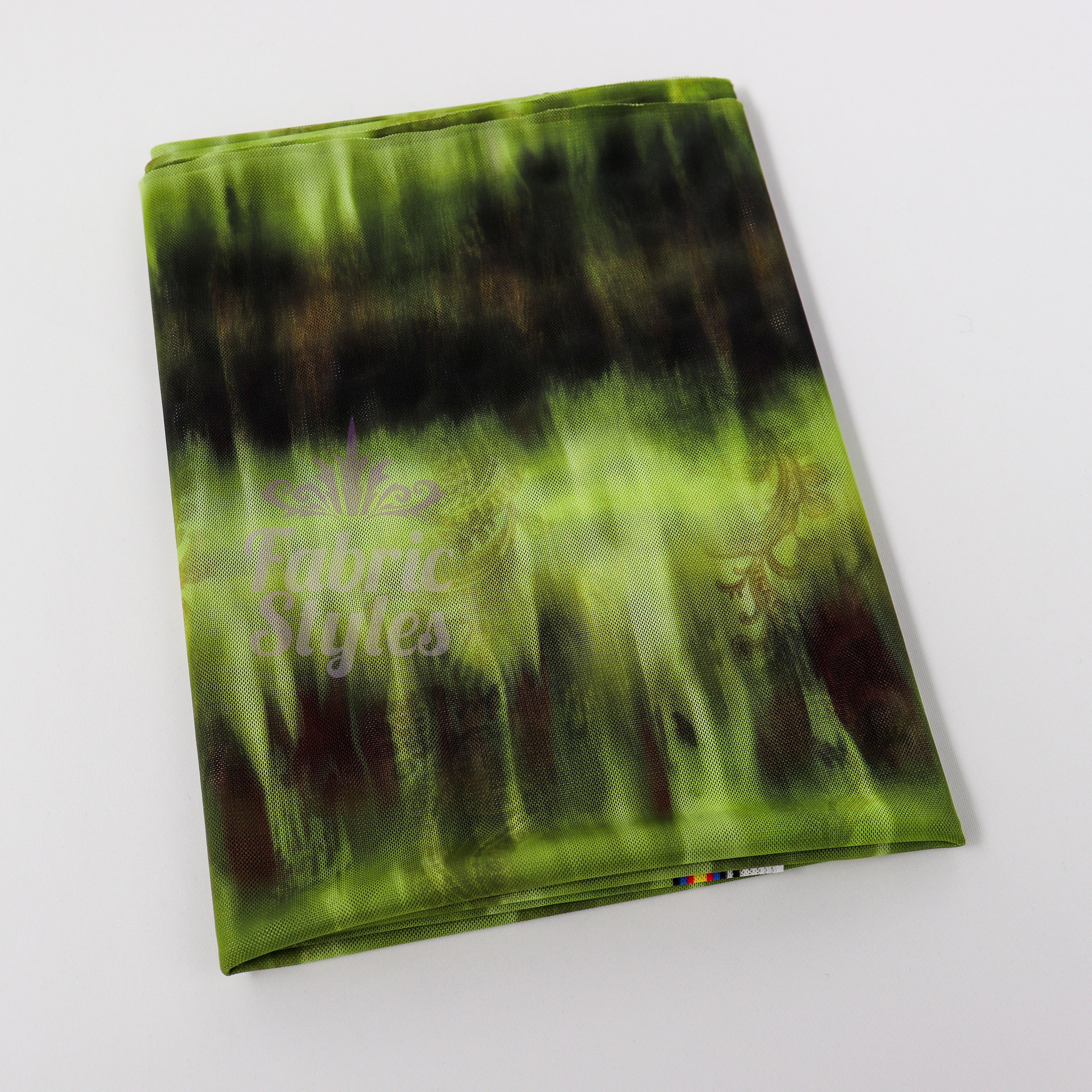Green Black Tie Dye Paisley Power Mesh Fabric