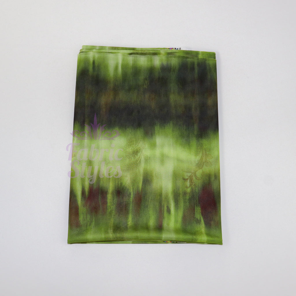 Green Black Tie Dye Paisley Power Mesh Fabric