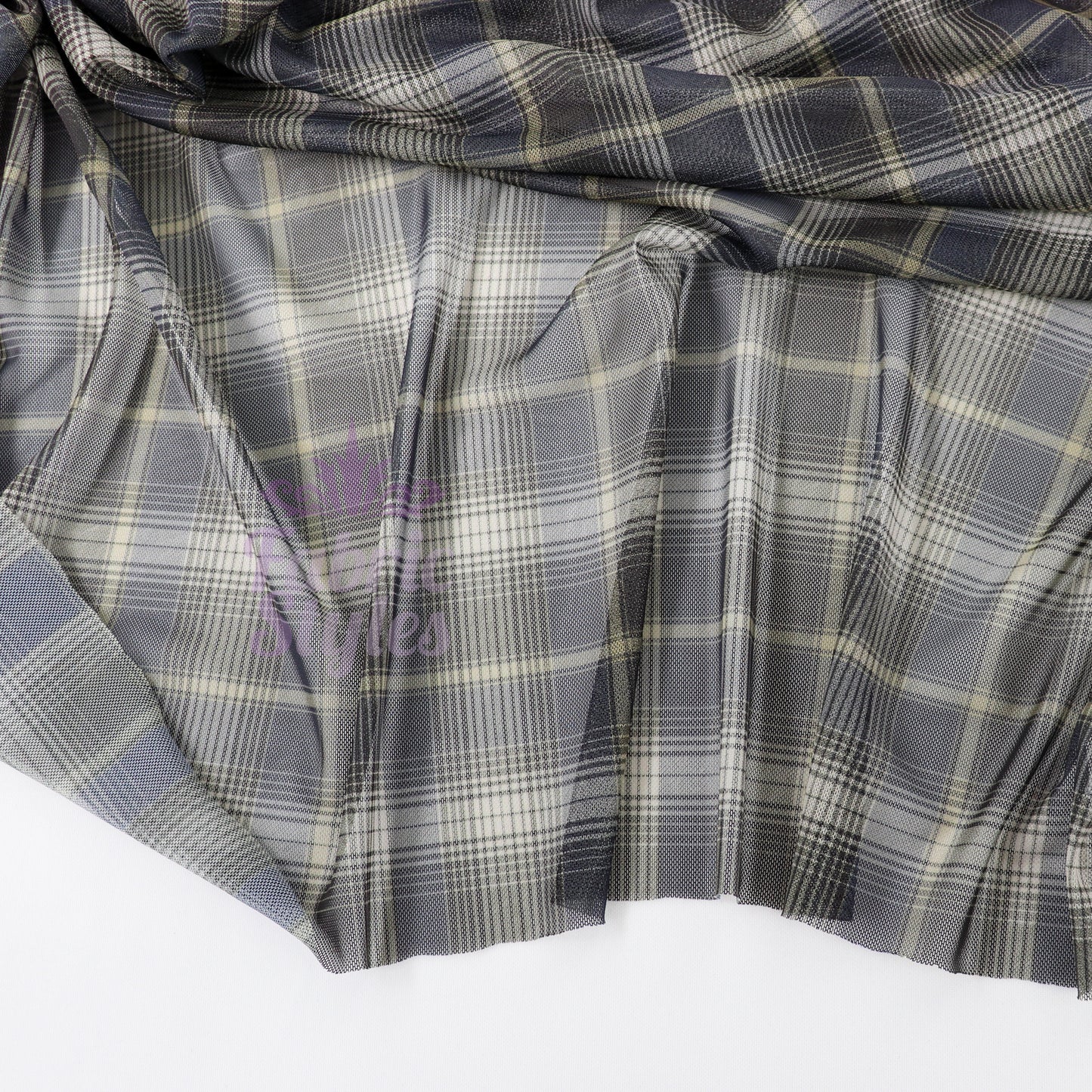 Navy Tartan Power Mesh Fabric
