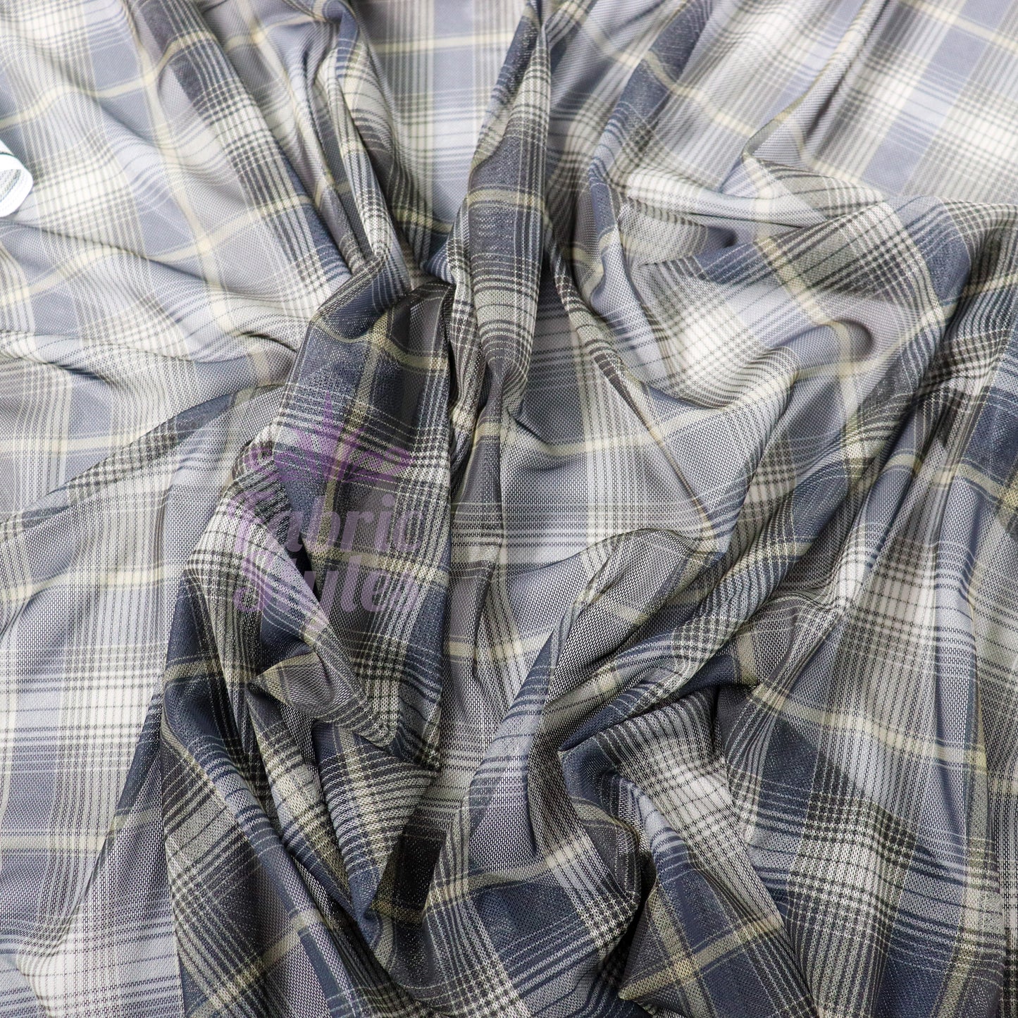 Navy Tartan Power Mesh Fabric