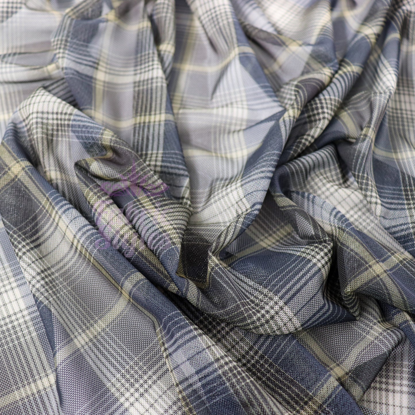 Navy Tartan Power Mesh Fabric