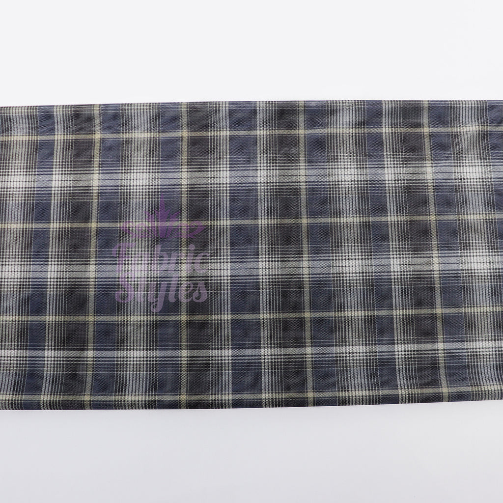 Navy Tartan Power Mesh Fabric