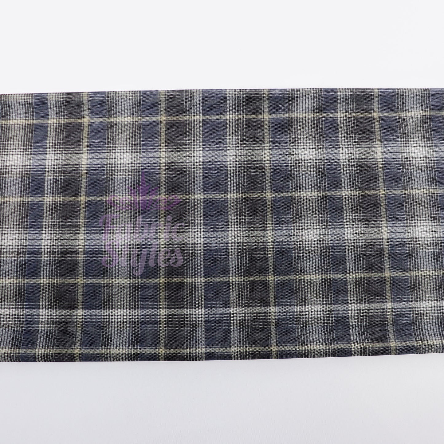 Navy Tartan Power Mesh Fabric