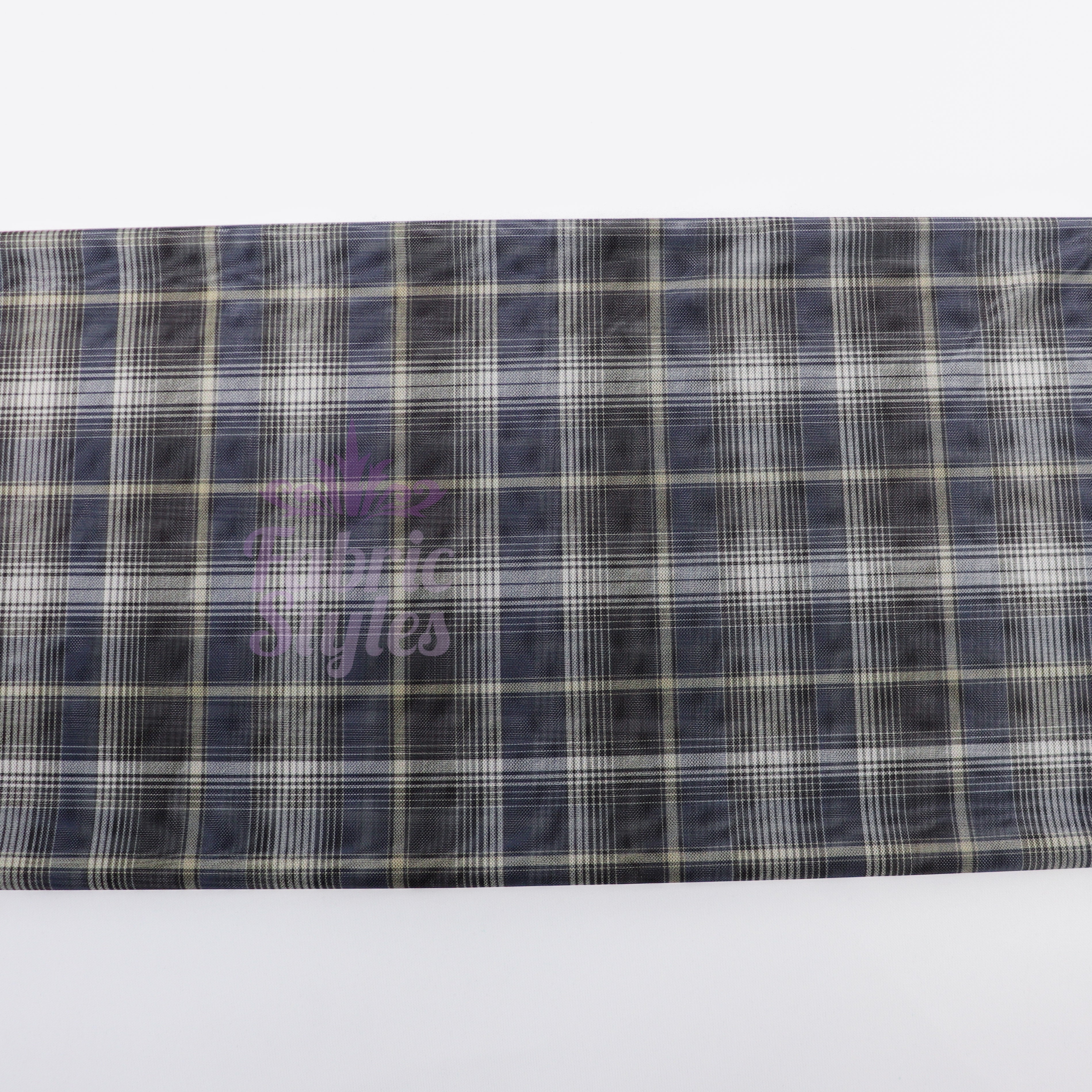 Navy Tartan Power Mesh Fabric
