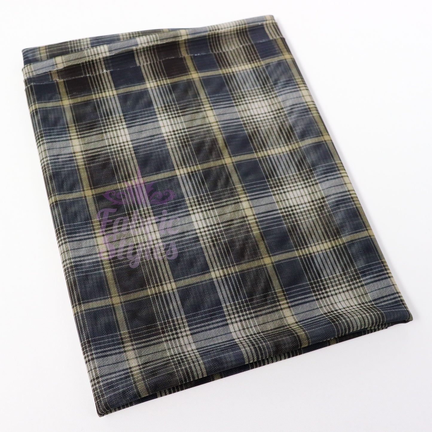 Navy Tartan Power Mesh Fabric