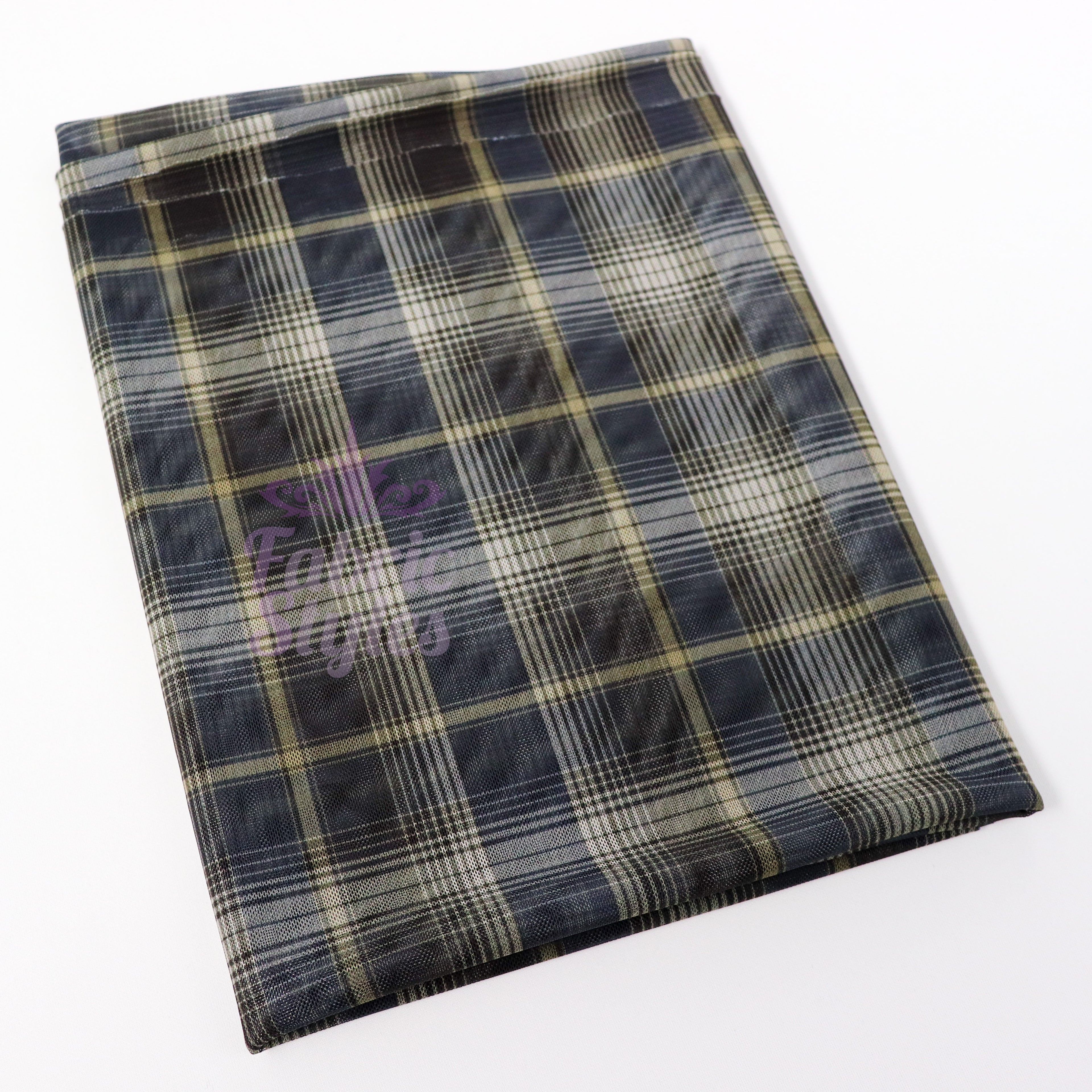 Navy Tartan Power Mesh Fabric