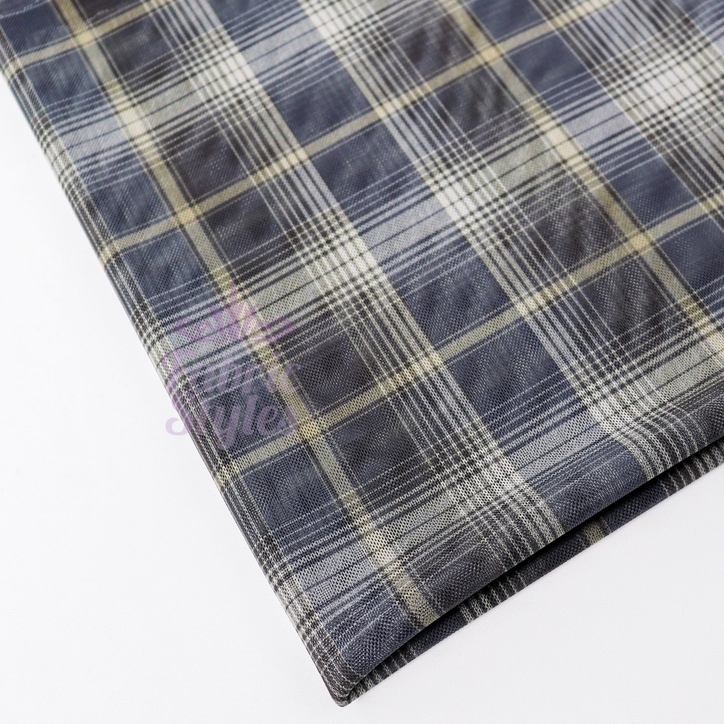 Navy Tartan Power Mesh Fabric