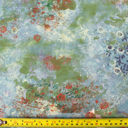 Green Floral Power Mesh Fabric