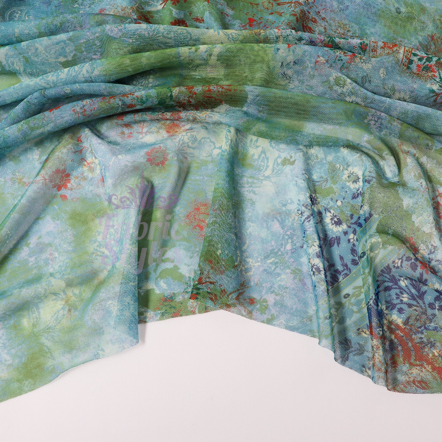 Green Floral Power Mesh Fabric