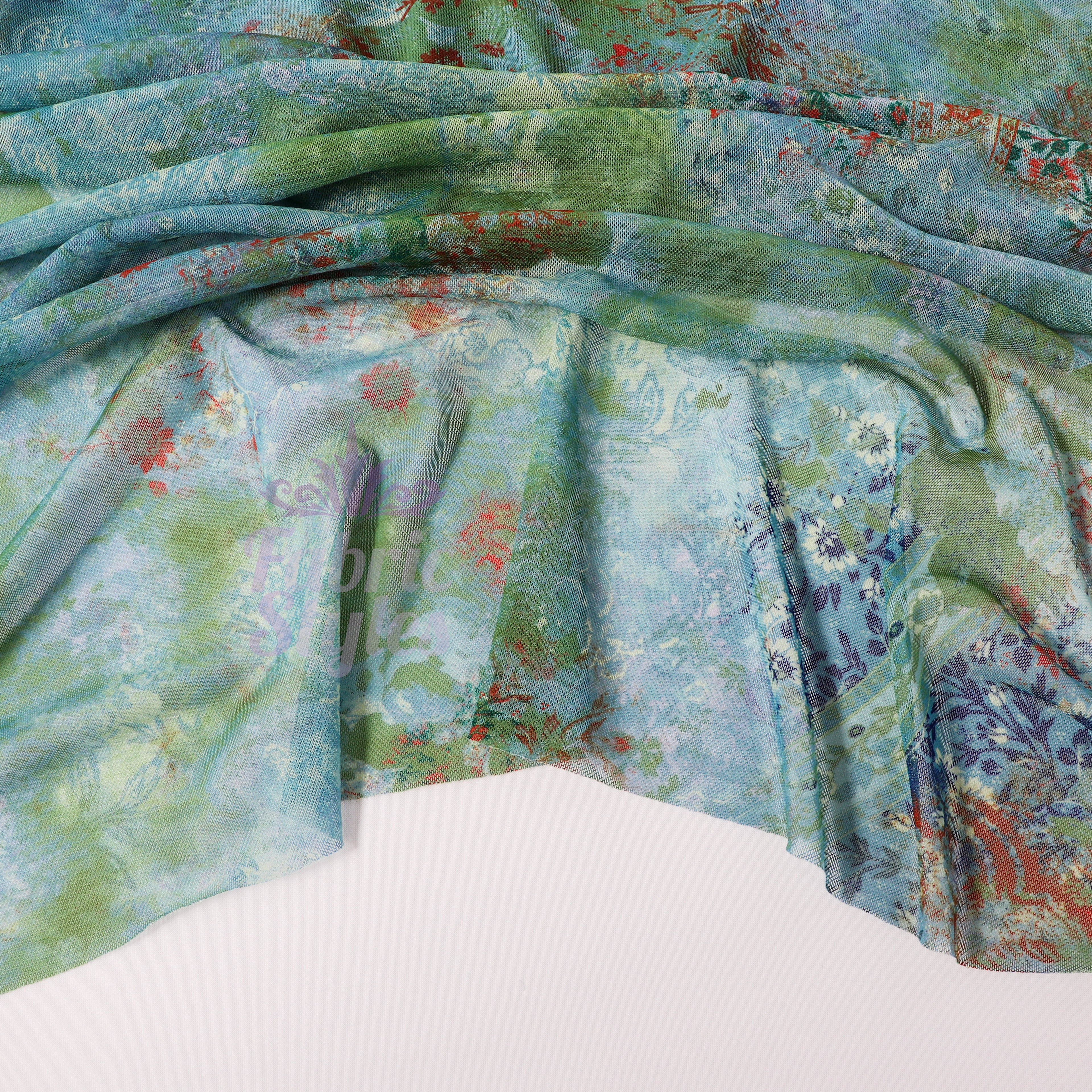 Green Floral Power Mesh Fabric