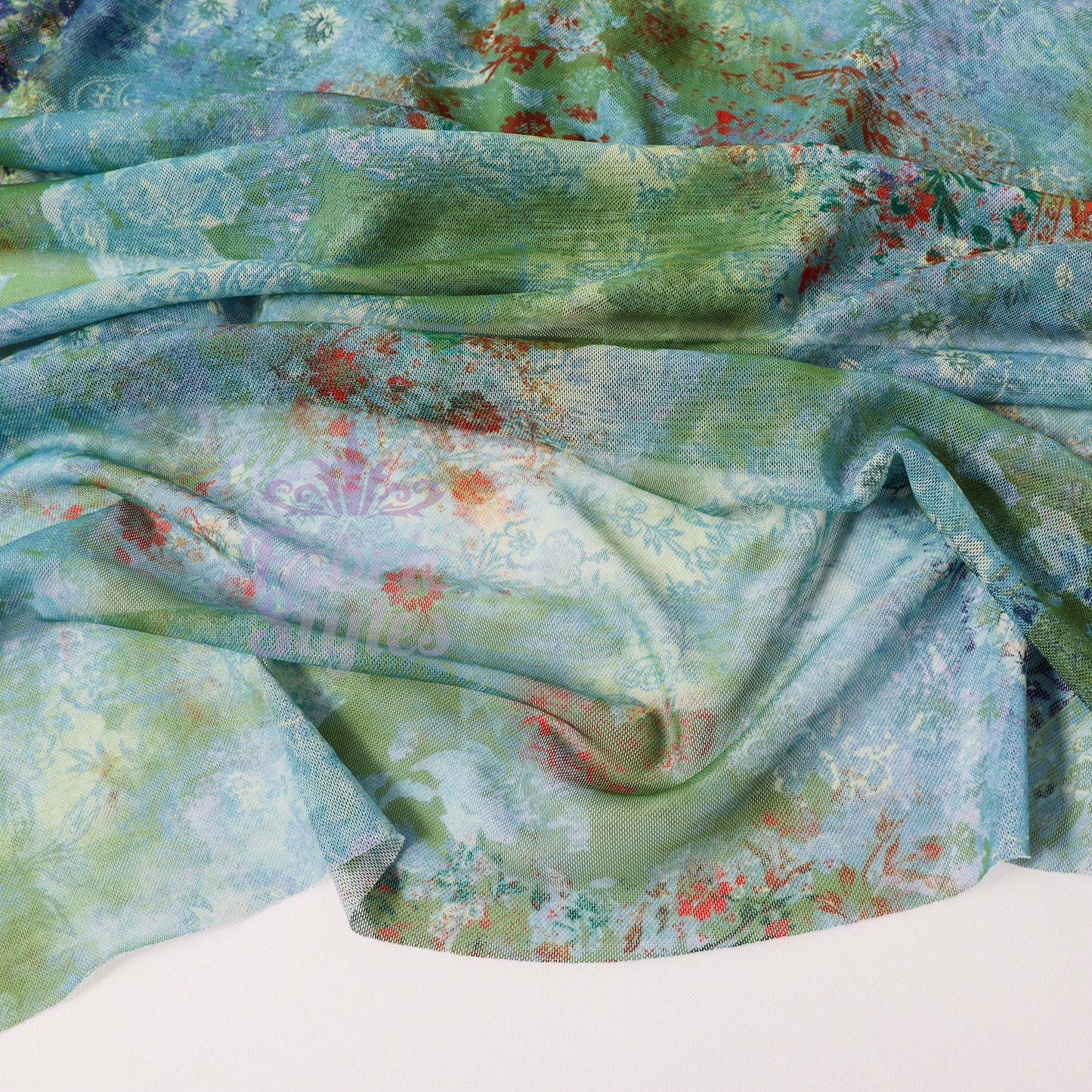 Green Floral Power Mesh Fabric